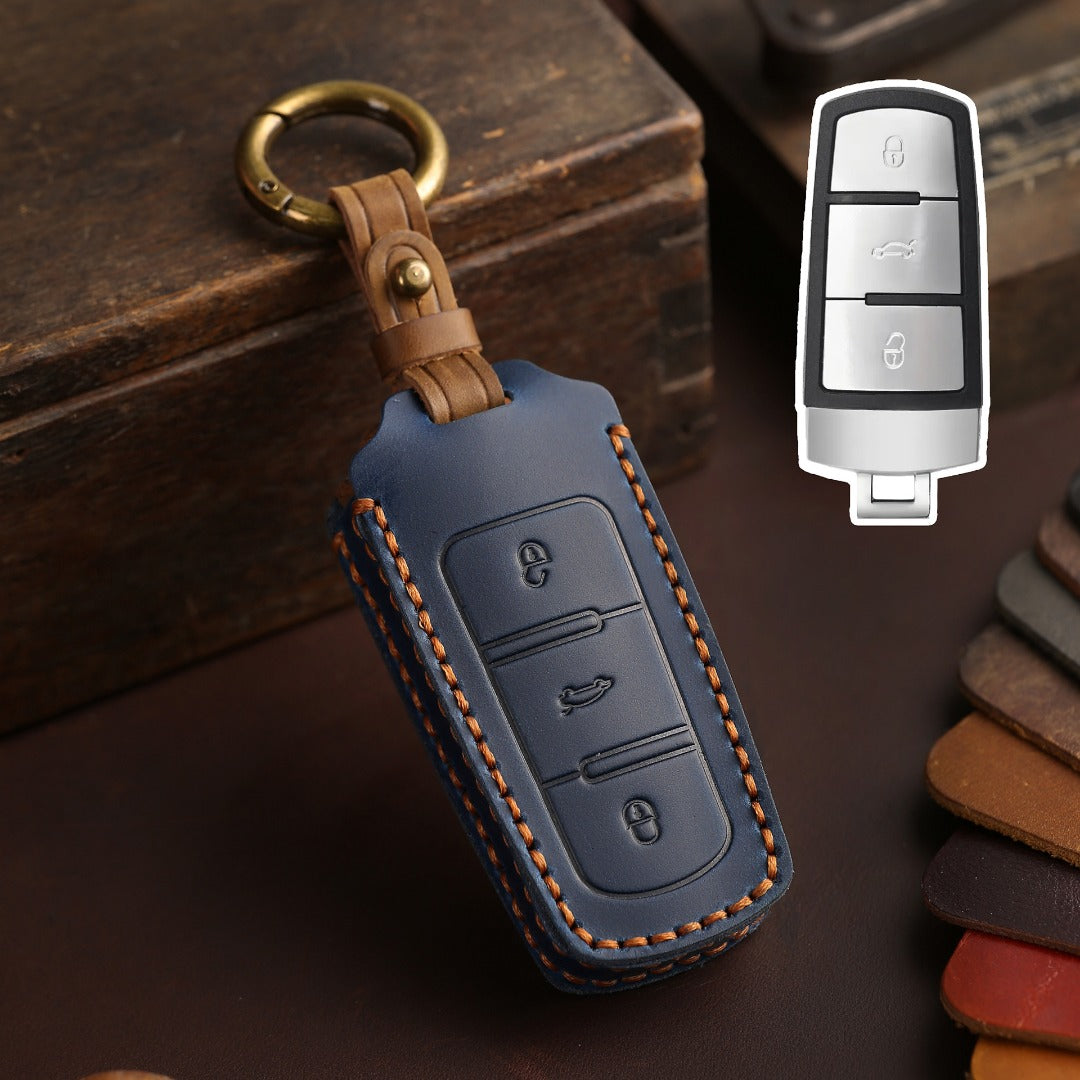 Étui de clé de voiture en cuir Volkswagen Magotan B7 CC à 3 boutons
