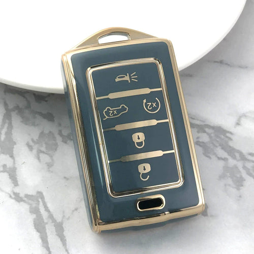 Carsine Jeep Wagoneer Dodge Chrysler Car Key Case Golden Edge Grey / Key case