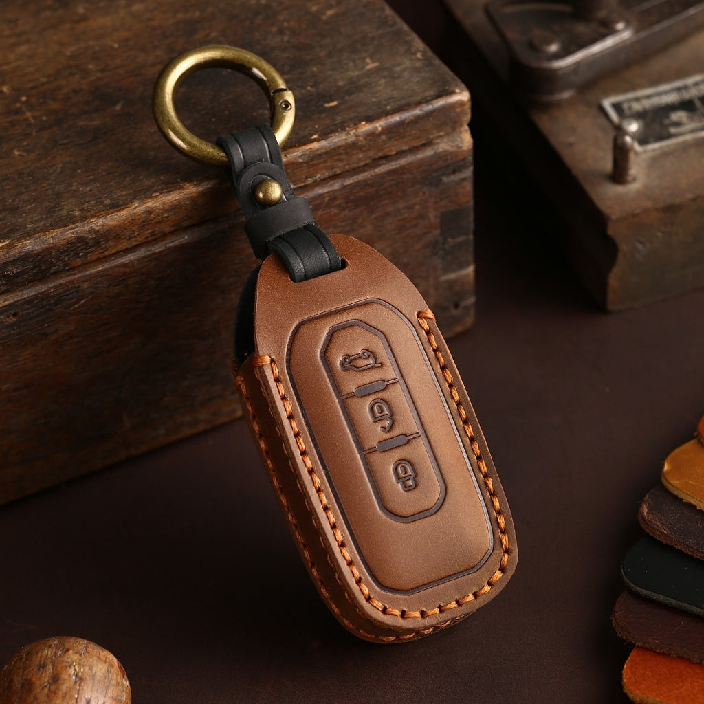 Étui de clé de voiture en cuir Ford à 3 boutons