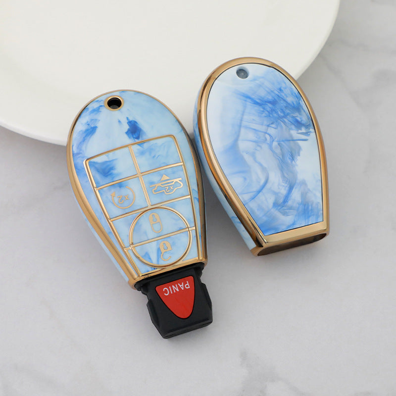 Carsine Jeep Dodge Chrysler Car Key Case Gold Inlaid With Jade Blue / Key case