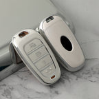 Carsine Hyundai Car Key Cover Silver Edge White / Key case