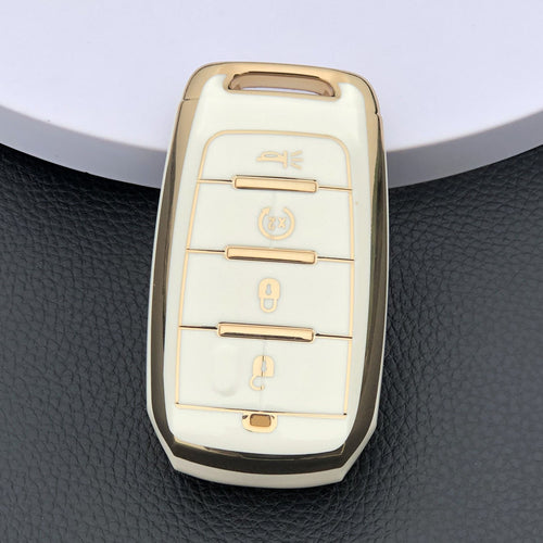 Carsine Jeep Dodge Ram Chrysler Car Key Case Golden Edge White / Key case