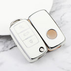 Carsine Volkswagen Car Key Cover Silver Edge White / Key case