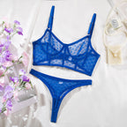 Ensemble 2 pièces : soutien-gorge sexy ultra-fin en résille à pois et string.
