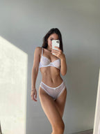 Ruffle hem simple sexy lingerie two piece set G string Thong