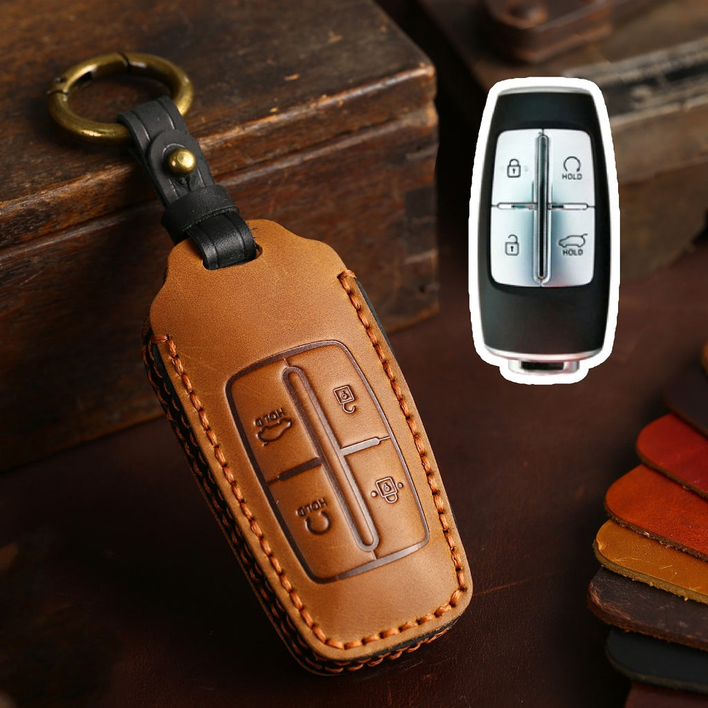 Autoschlüsselhülle aus Leder für Genesis GV70, GV80 und G90 (4, 6 oder 8 Tasten)