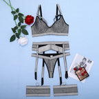 Black and silver sexy women's underwear garter straps G string Thong