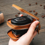 Étui universel en cuir double couche pour clés de voiture avec fenêtre transparente, compatible avec tous les modèles.