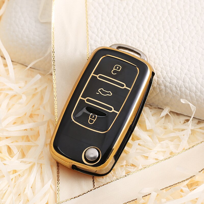 Carsine Volkswagen Car Key Case Golden Edge Black / Key case