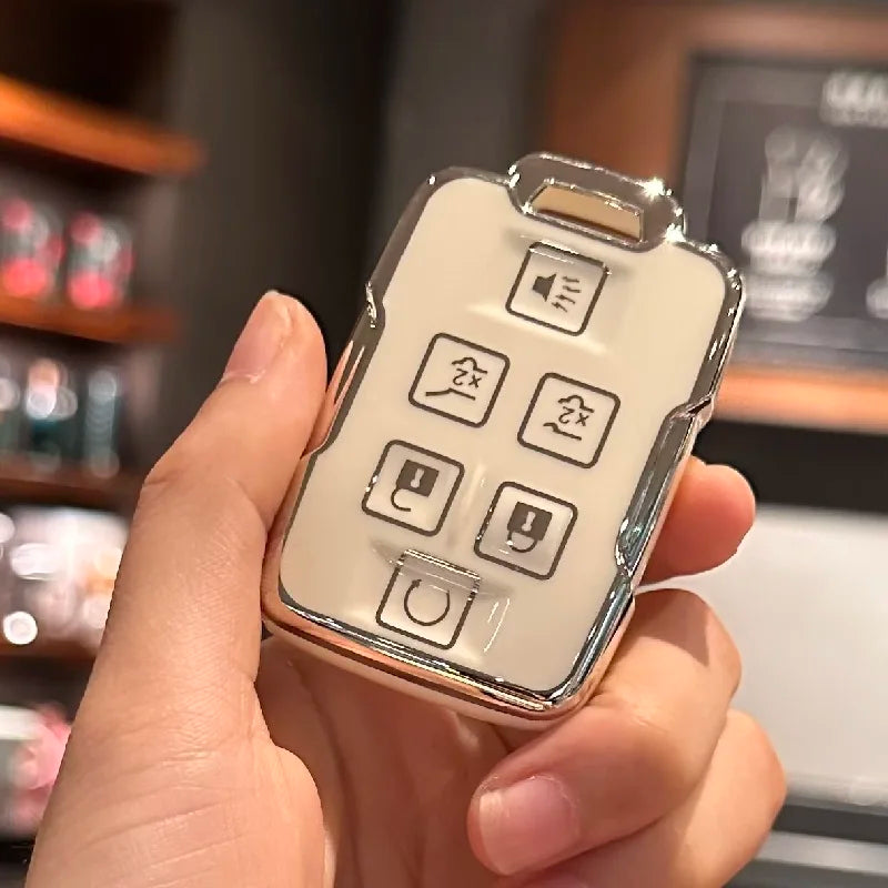 Carsine Chevrolet GMC Yukon Car Key Cover Silver Edge White