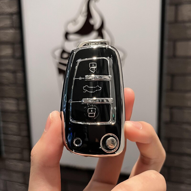 Carsine Audi Car Key Cover Silver Edge Black / Key case