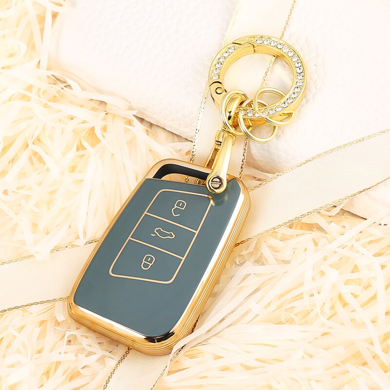 Carsine Volkswagen Car Key Case Golden Edge Grey / Key case + O chain