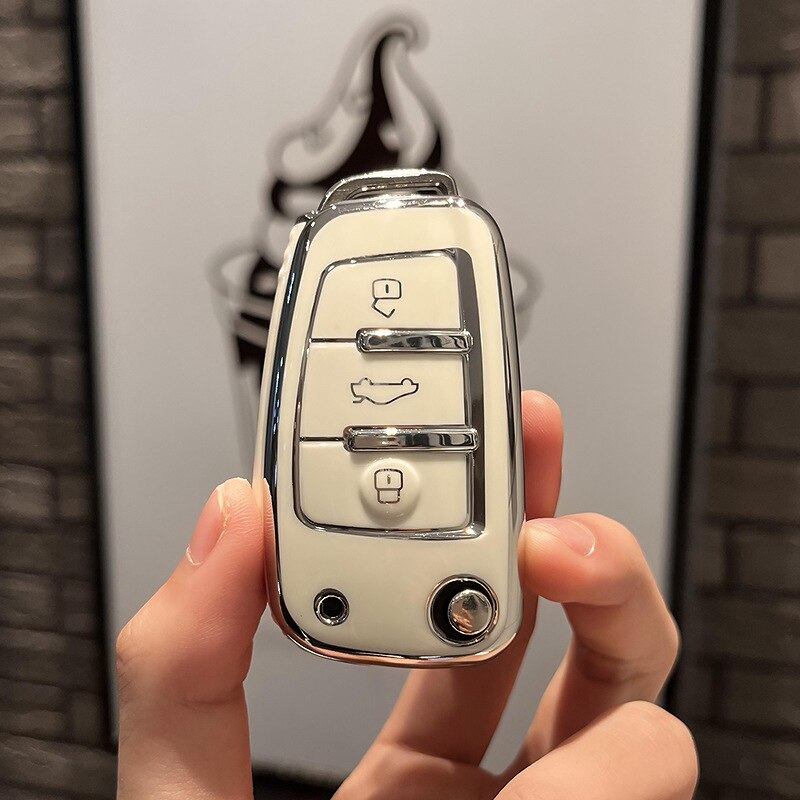 Carsine Audi Car Key Cover Silver Edge White / Key case